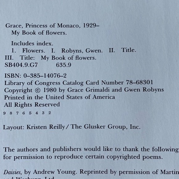 My Book of Flowers Princess Grace of Monaco by Gwen Robyns Hardcover Book - 1981 - Picture 5 of 15